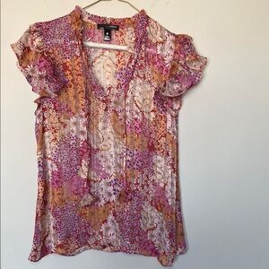 Aqua (Bloomingdale’s ) Women's Floral Pink and Orange Top
